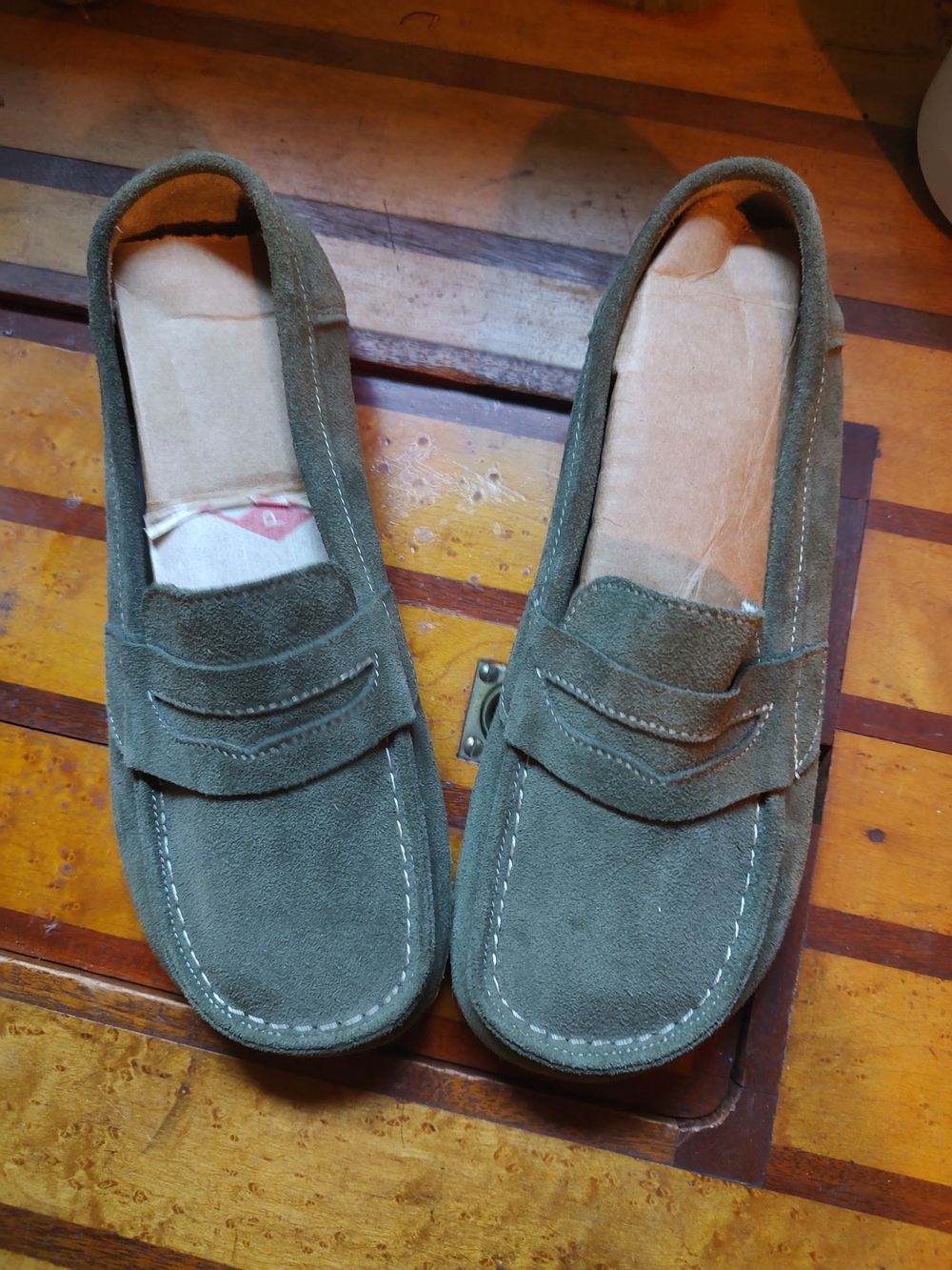 Handmade In Turkey Suede Penny Loafers in Olive Moss Green Size 39 / 8